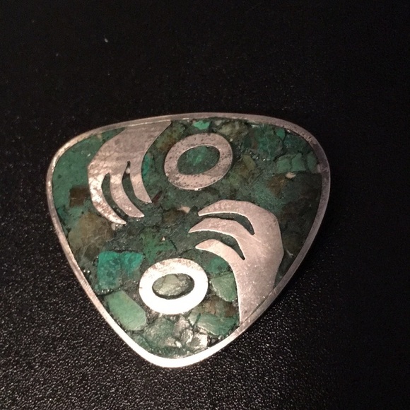 Vintage silver Taxco Mexican turquoise brooch - Picture 6 of 6
